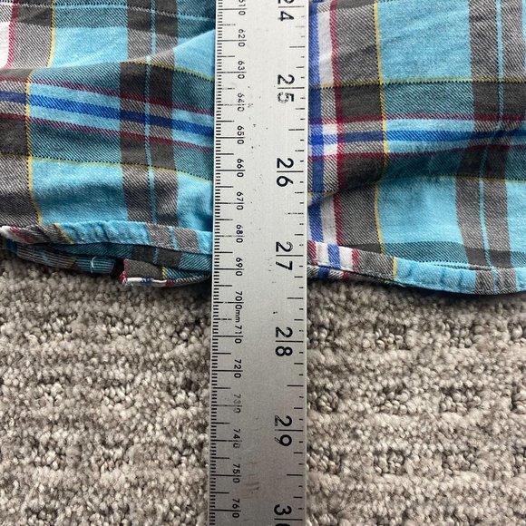 Age of Wisdom Shirt Men Medium M Blue Gray Plaid Multicolor Pear Snap Button Up - Picture 7 of 7